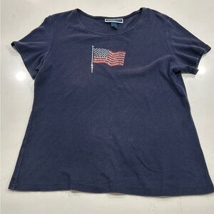 Karen Scott 4th Of July Patriotic Womens Navy Blue Shirt American Flag P XL